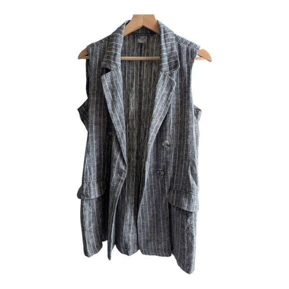 Suzy Shier Linen pinStripe  Long Vest Sleeveless Waistcoat Size S - Picture 9 of 11